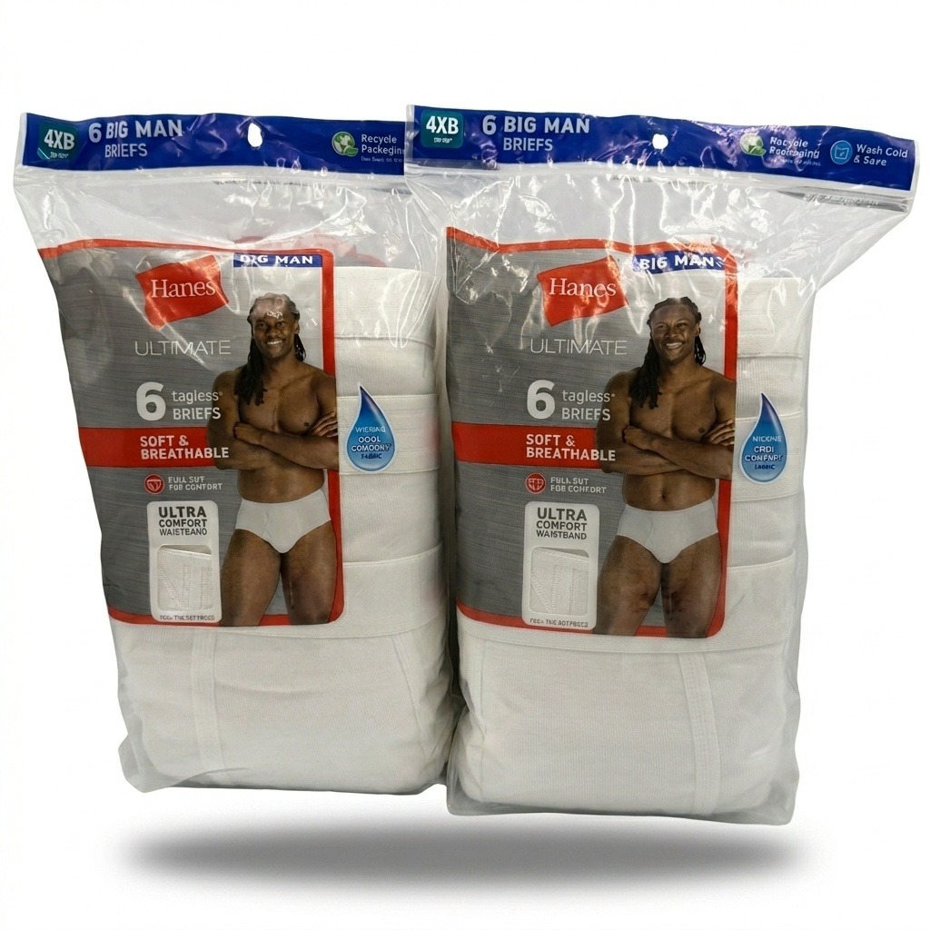 Hanes Tagless Briefs Men 4xb White Pack Ultimate Cotton Big Man 7764b6 (2) Packs